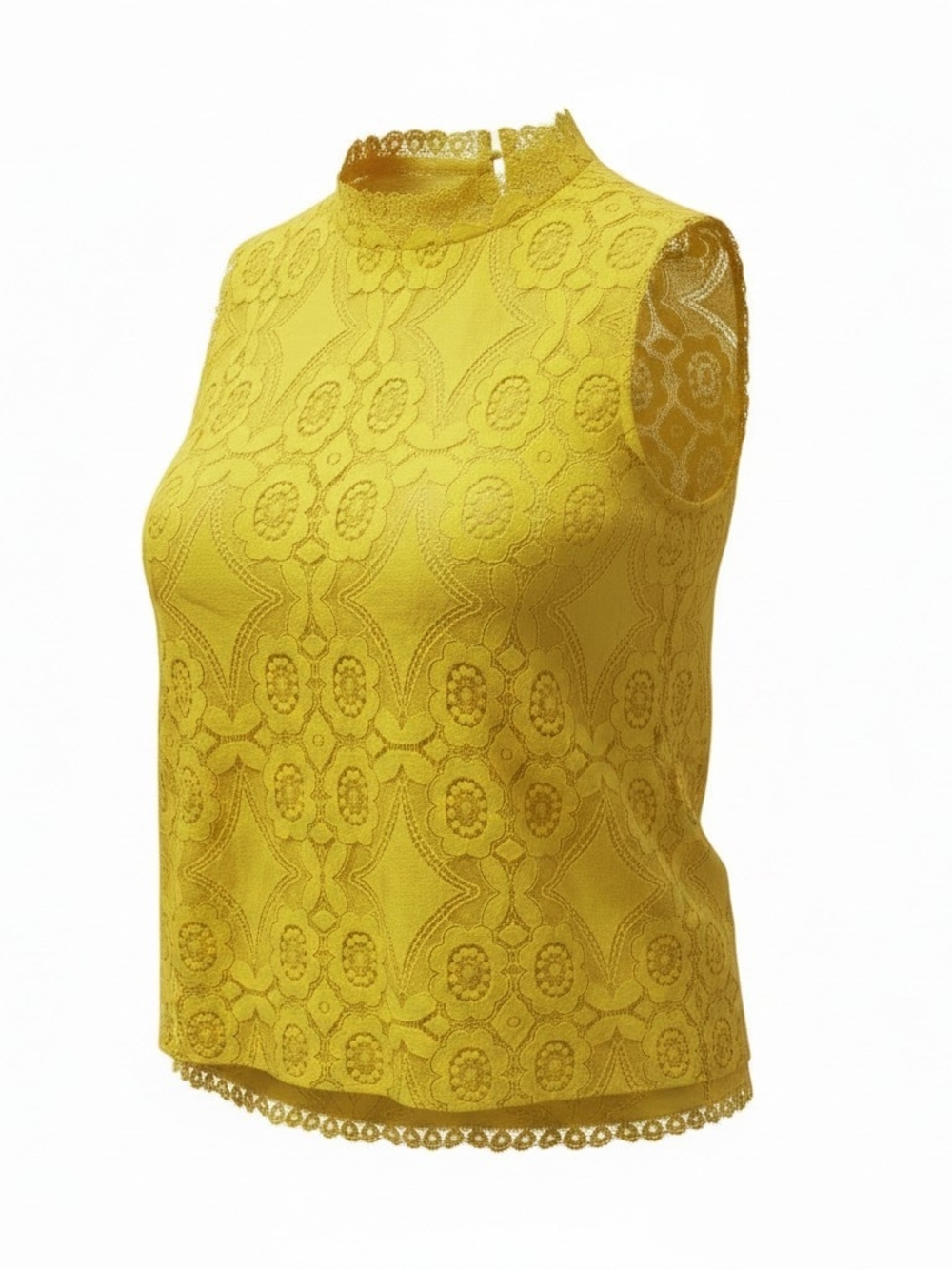 Sleeveless Lace High-Neck Top in Yellow